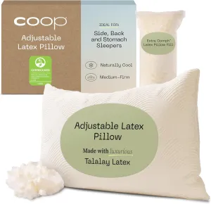 Coop Home Goods Adjustable Latex Pillow Queen, with Talalay Latex & Microfiber Fill, Best Pillows for Sleeping, Naturally Cooling, Eco-Friendly, Medium Firm Pillow for Back, Stomach or Side Sleepers