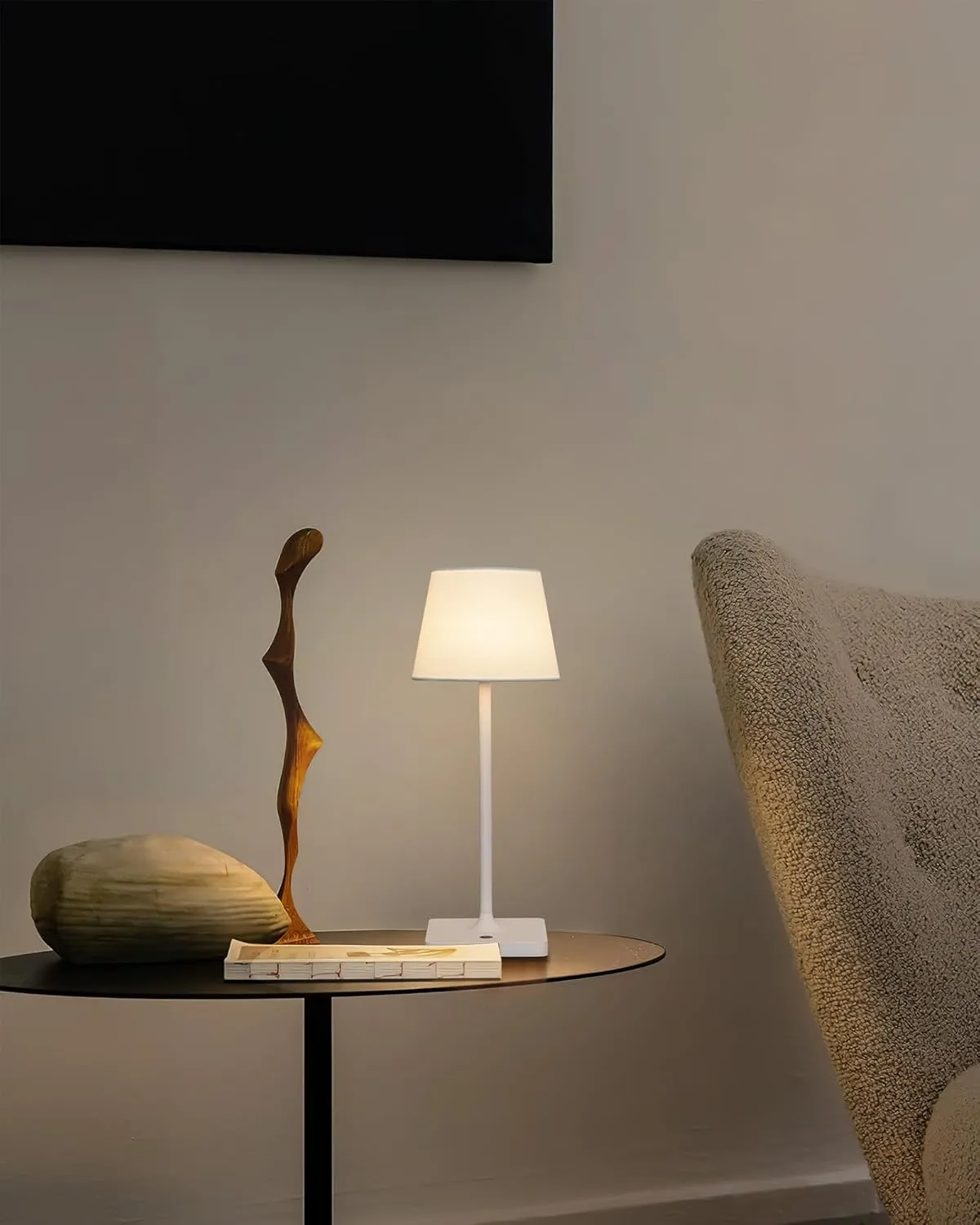 Cordless Portable Touch Table Lamp Set of 2, 4000mAh Rechargeable Battery Powered Dimmable LED Desk Lamps Fabric Lampshde, Modern Baby Night Light for Restaurant, Bedroom (White 14.5")