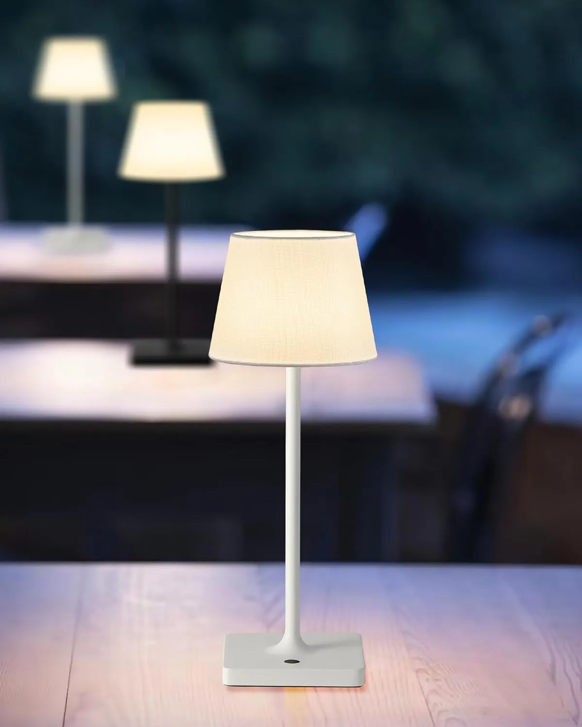 Cordless Portable Touch Table Lamp Set of 2, 4000mAh Rechargeable Battery Powered Dimmable LED Desk Lamps Fabric Lampshde, Modern Baby Night Light for Restaurant, Bedroom (White 14.5")