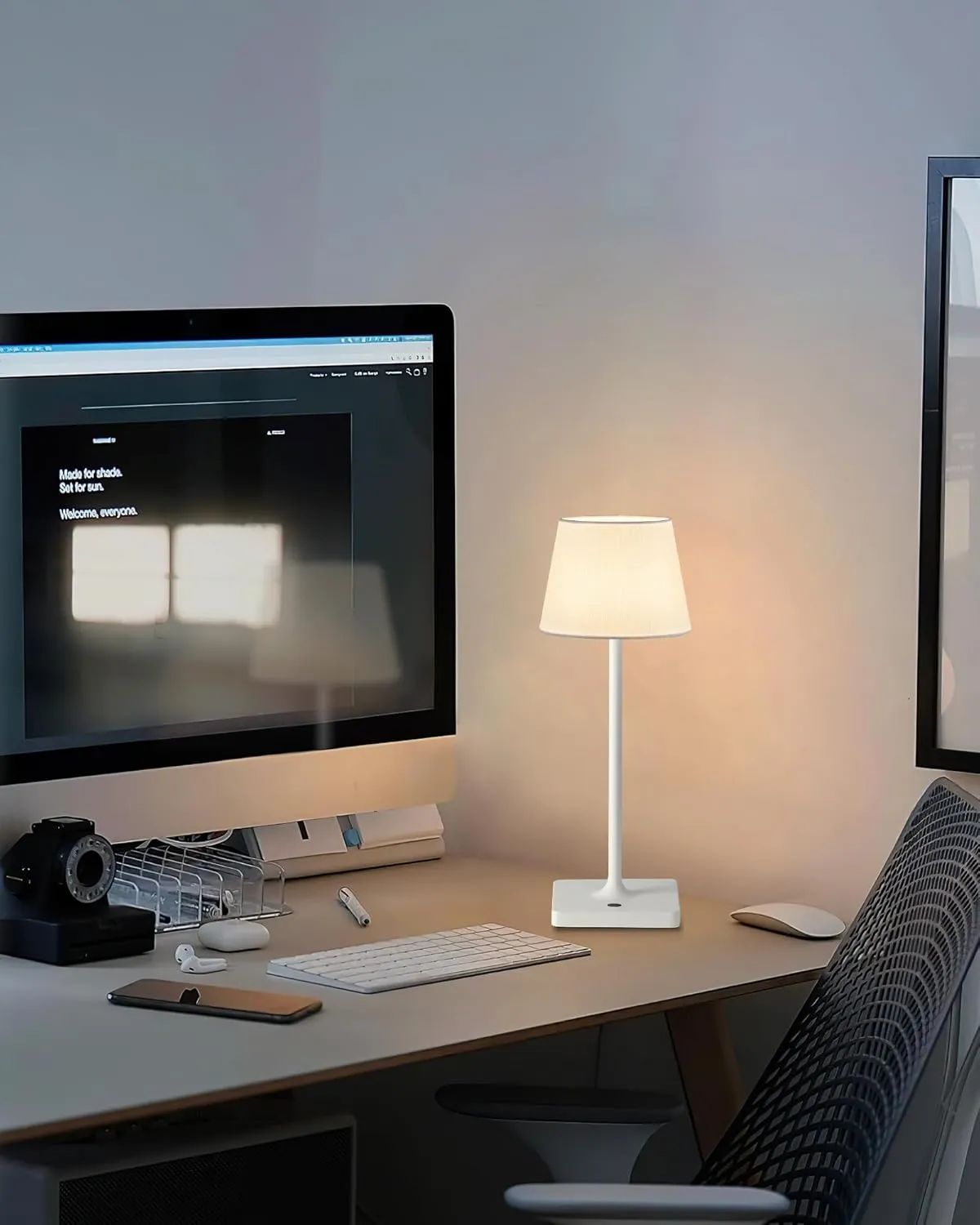 Cordless Portable Touch Table Lamp Set of 2, 4000mAh Rechargeable Battery Powered Dimmable LED Desk Lamps Fabric Lampshde, Modern Baby Night Light for Restaurant, Bedroom (White 14.5")
