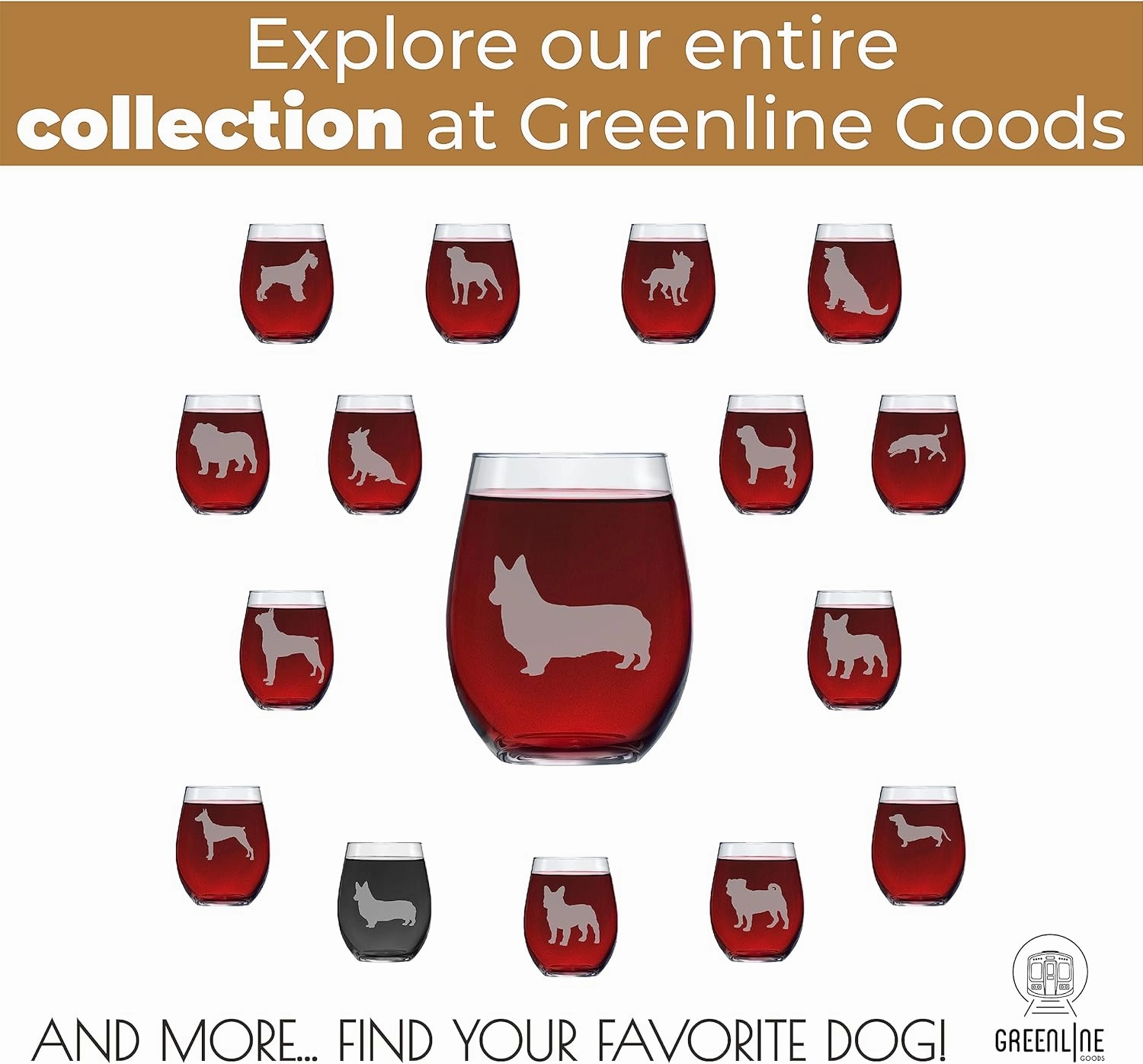 Corgi Stemless Wine Glasses (Set of 2) | Unique Gift for Dog Lovers | Hand Etched with Breed Name on Bottom