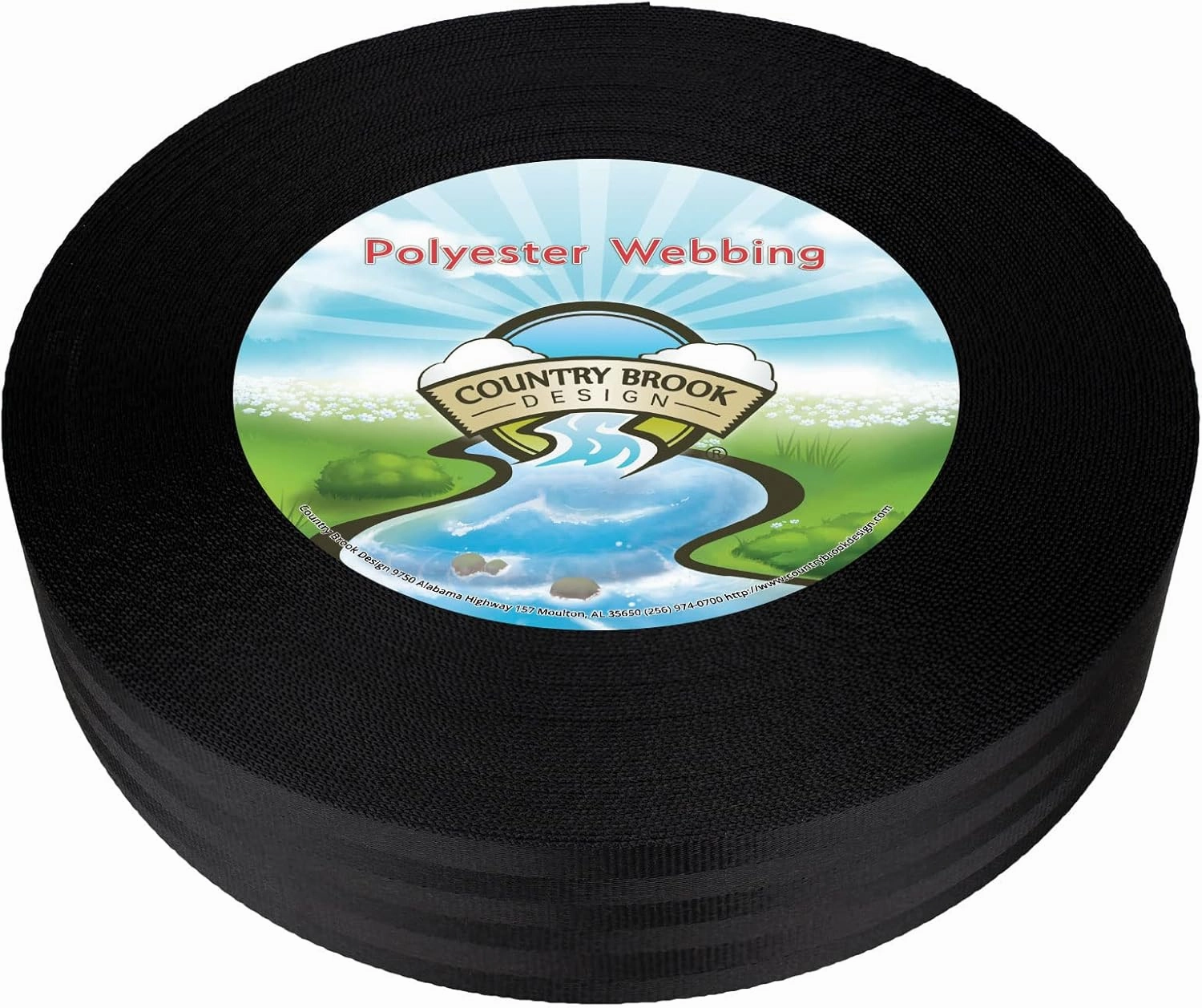 Country Brook Design - 2 Inch Black Polyester Webbing - 4 Vibrant Colors (20 Yards)