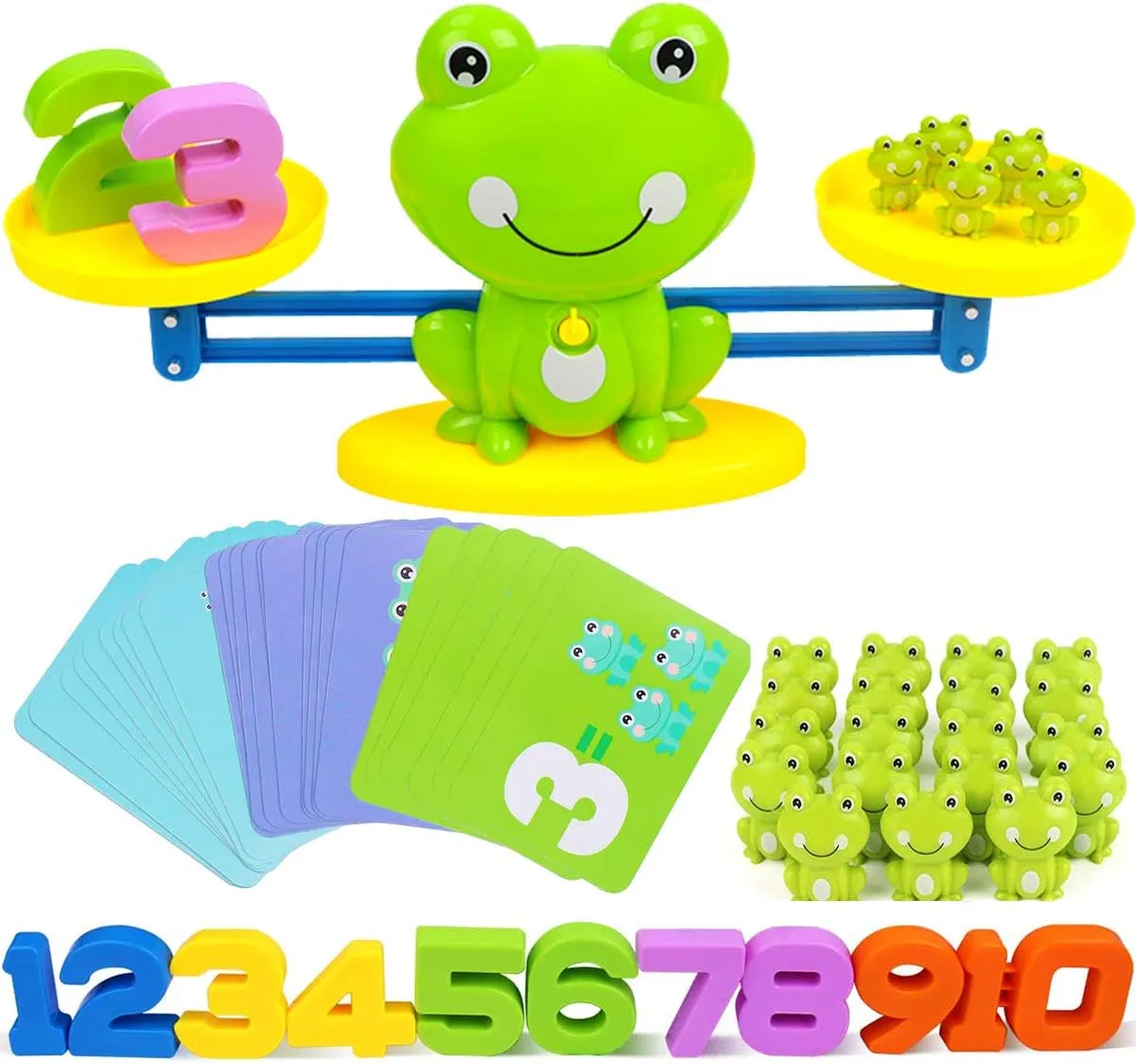 CozyBomB™ Homeschool Kindergarten Frog Scale Cards Balance Board Game - Preschool Math Learning Stem Montessori Toys Educational Gifts for Boy Girl Ages 3 4 5 6 Year Old Birthdays Christmas Holidays