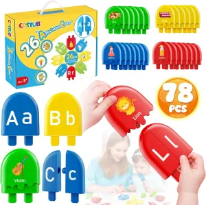 CPSYUB 78PCS Alphabet Learning Toys 2025 Upgraded Ice Cream ABC Matching Toys for Toddle Color Sorting Set Preschool Montessori Toy Smart Sorting Set Upper Lowercase Game Educational Toy 2 3 4 5  Kids