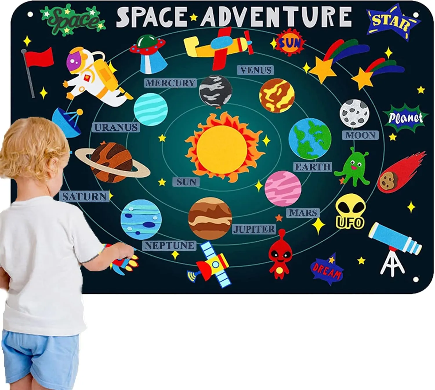 Craftstory 44Pcs Outer Space Felt Board Story Set for Toddlers 3.5 Ft Solar System Kids Flannel Board with Astronaut Planets Alien Galaxy Storytelling Interactive Hanging Playset