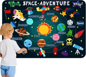 Craftstory 44Pcs Outer Space Felt Board Story Set for Toddlers 3.5 Ft Solar System Kids Flannel Board with Astronaut Planets Alien Galaxy Storytelling Interactive Hanging Playset