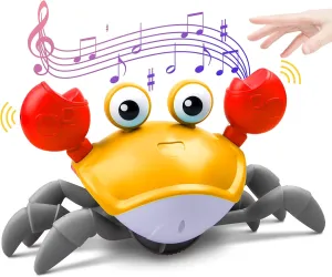 Crawling Crab Baby Toy with Music and LED Light Up for Kids, Toddler Interactive Learning Development Toy with Automatically Avoid Obstacles, Build in Rechargeable Battery (Yellow)