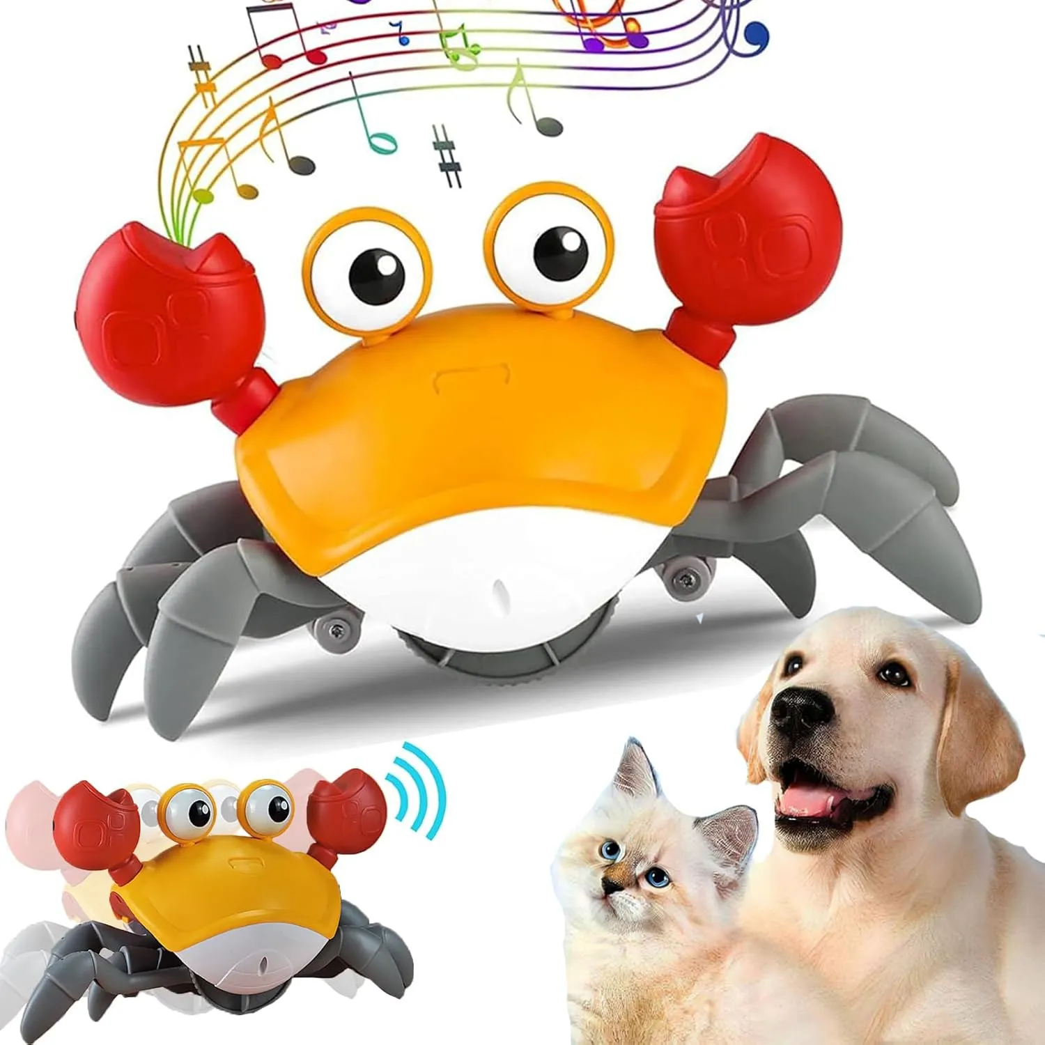 Crawling Crab Dog Toys, Escaping Crab Dog Toy with Obstacle Avoidance Sensor, Dancing with Music Sounds & Lights for Dogs Cats Pets, Pre-Kindergarten Learning Crawl
