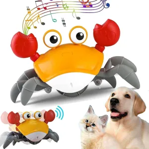 Crawling Crab Dog Toys, Escaping Crab Dog Toy with Obstacle Avoidance Sensor, Dancing with Music Sounds & Lights for Dogs Cats Pets, Pre-Kindergarten Learning Crawl