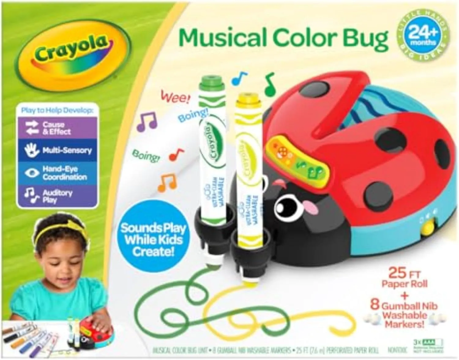 Crayola Musical Color Bug, Toddler Sensory Toy, Ladybug Toy for Kids, Arts & Crafts, Gifts for Toddlers, Ages 2, 3, 4