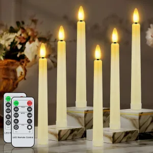 crowm Flameless Taper Candles with Remote, Battery Operated LED Electric Window Candles, 6 Pack Ivory Candlesticks with 3D Flickering Light for Wedding Christmas Decor