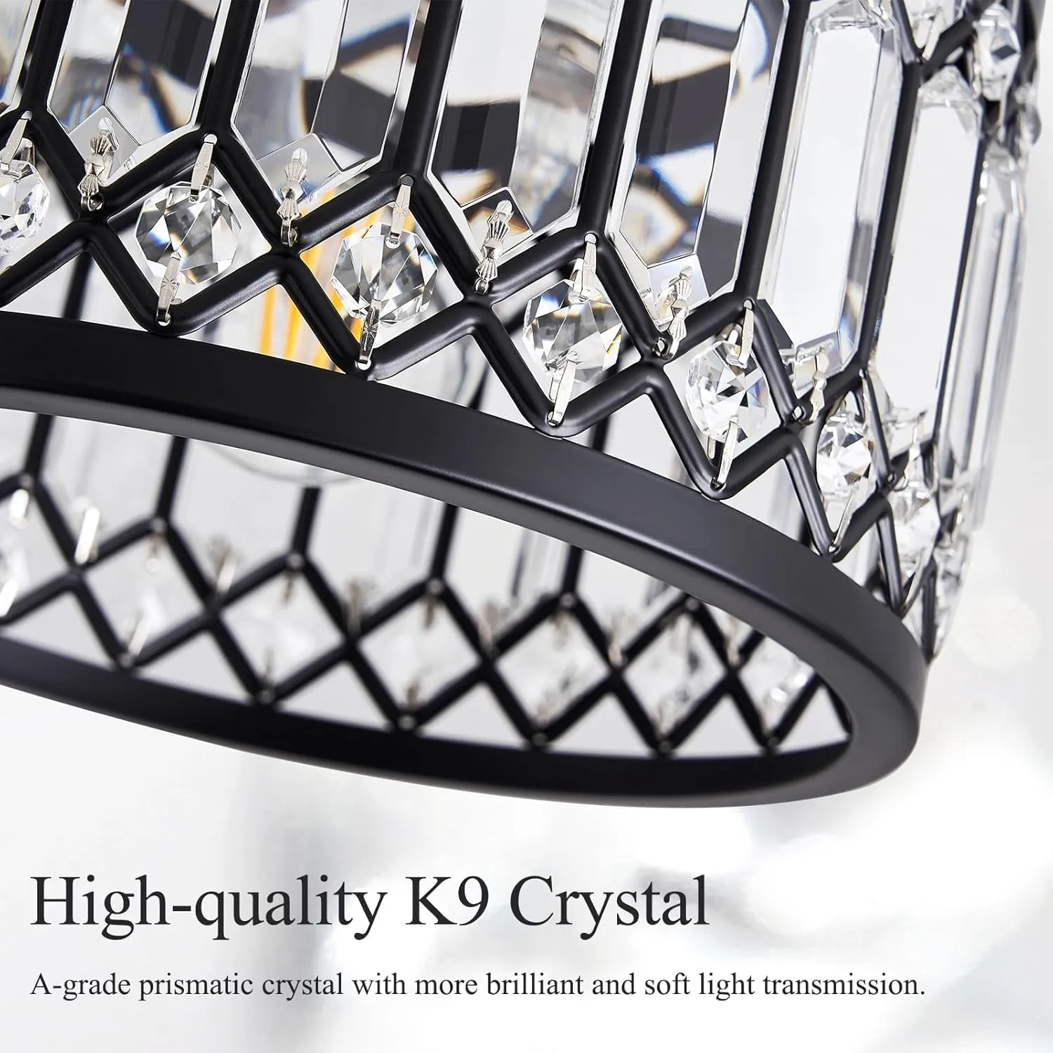 Crystal Black Ceiling Light, Modern Semi Flush Mount Ceiling Lighting Fixture, Round Hallway Lighting Fixtures for Kitchen Entryway Bedroom Laundry Room, 1-Light, 9 Inch