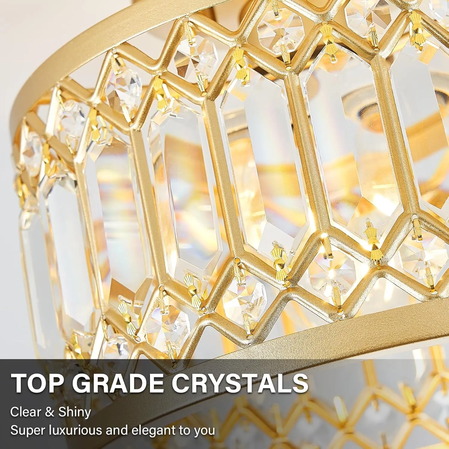 Crystal Ceiling Light Fixture, Modern Semi Flush Mount Ceiling Light, Gold Lighting Fixtures Ceiling Lamp for Hallway, Kitchen, Entryway, Bedroom, Laundry Room, 9.05 Inch