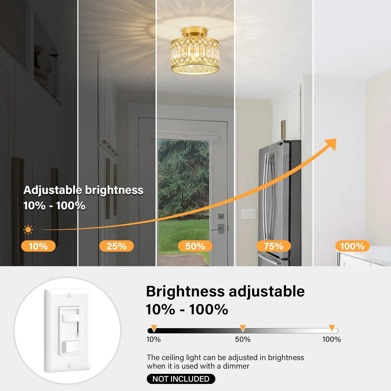 Crystal Ceiling Light Fixture, Modern Semi Flush Mount Ceiling Light, Gold Lighting Fixtures Ceiling Lamp for Hallway, Kitchen, Entryway, Bedroom, Laundry Room, 9.05 Inch