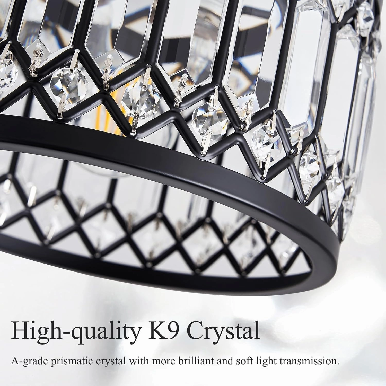 Crystal Black Ceiling Light, Modern Semi Flush Mount Ceiling Lighting Fixture, Round Hallway Lighting Fixtures for Kitchen Entryway Bedroom Laundry Room, 1-Light, 9 Inch