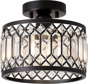 Crystal Ceiling Light Fixture, Modern Semi Flush Mount Ceiling Light, Black Lighting Fixtures Ceiling Lamp for Hallway, Kitchen, Entryway, Bedroom, Laundry Room, 9.05 Inch