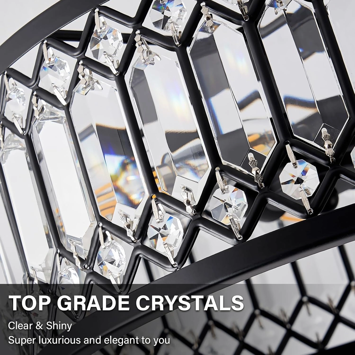Crystal Ceiling Light Fixture, Modern Semi Flush Mount Ceiling Light, Black Lighting Fixtures Ceiling Lamp for Hallway, Kitchen, Entryway, Bedroom, Laundry Room, 9.05 Inch