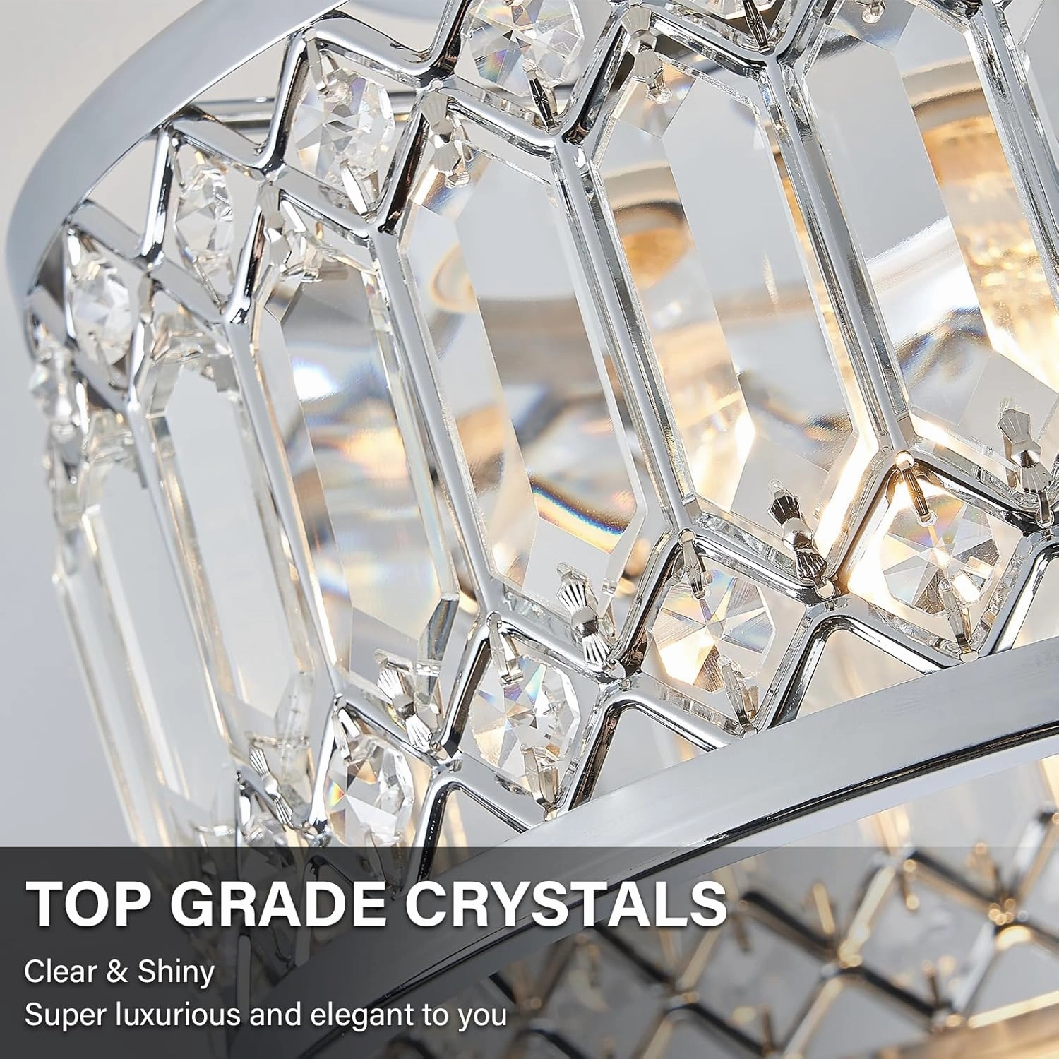 Crystal Ceiling Light Fixture, Modern Semi Flush Mount Ceiling Light, Chrome Lighting Fixtures Ceiling Lamp for Hallway, Kitchen, Entryway, Bedroom, Laundry Room, 9.05 Inch