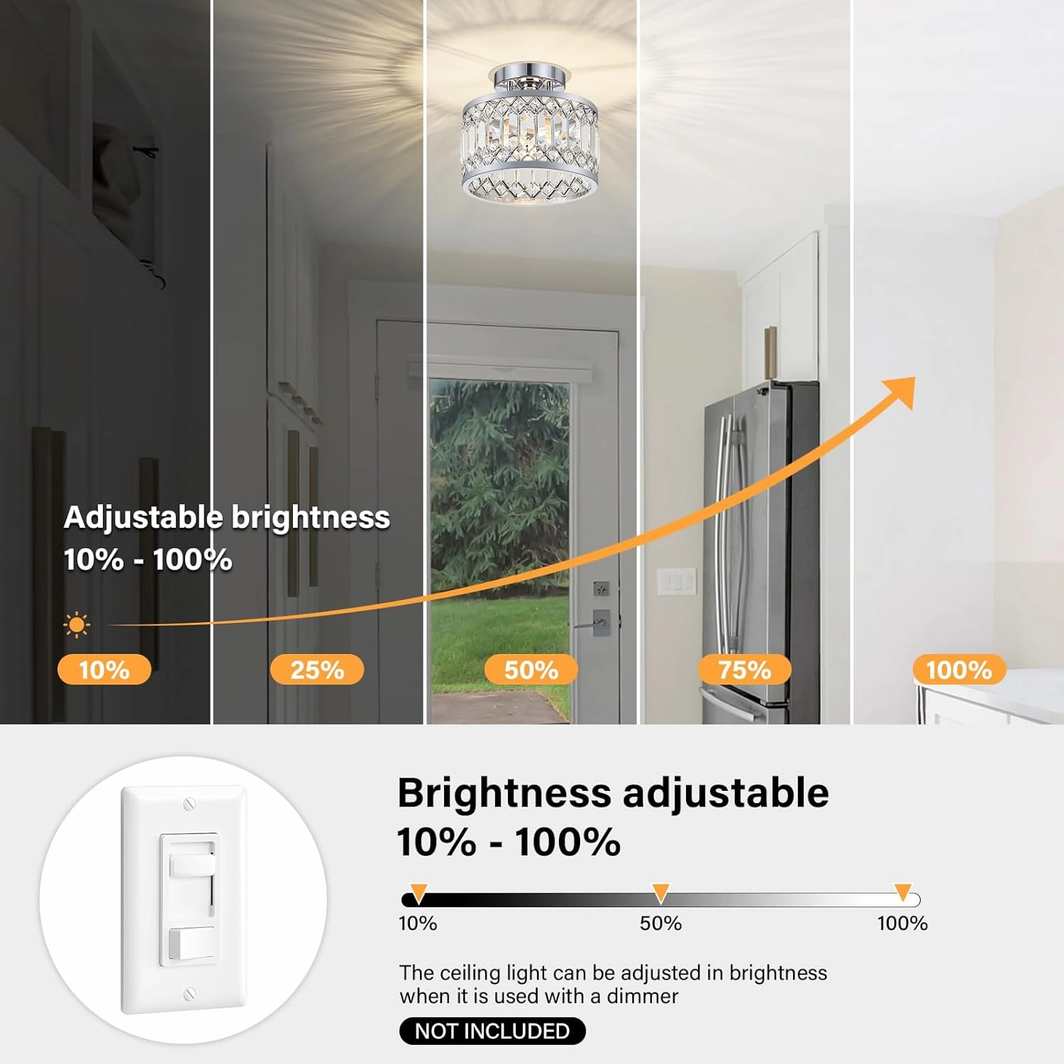 Crystal Ceiling Light Fixture, Modern Semi Flush Mount Ceiling Light, Chrome Lighting Fixtures Ceiling Lamp for Hallway, Kitchen, Entryway, Bedroom, Laundry Room, 9.05 Inch