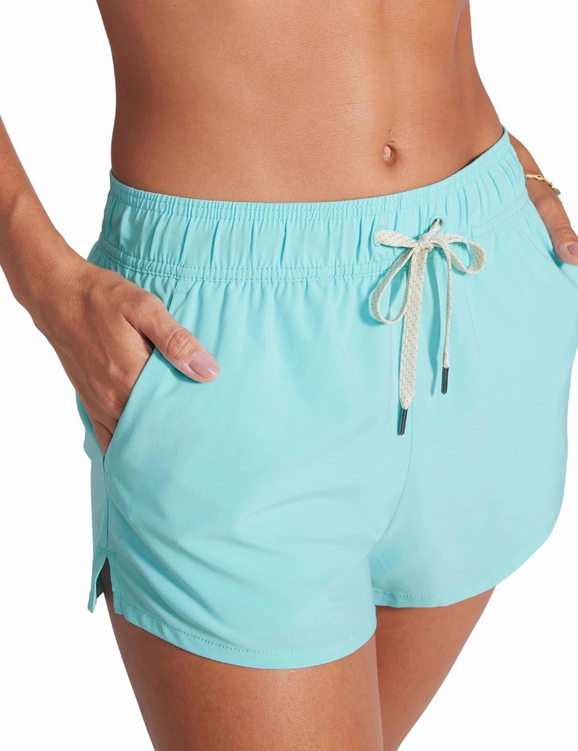 CRZ YOGA Womens 3" Mid Waisted Swim Board Shorts Side Splits Swimming Bottoms Quick Dry Beach Swimsuit with Liner Pockets