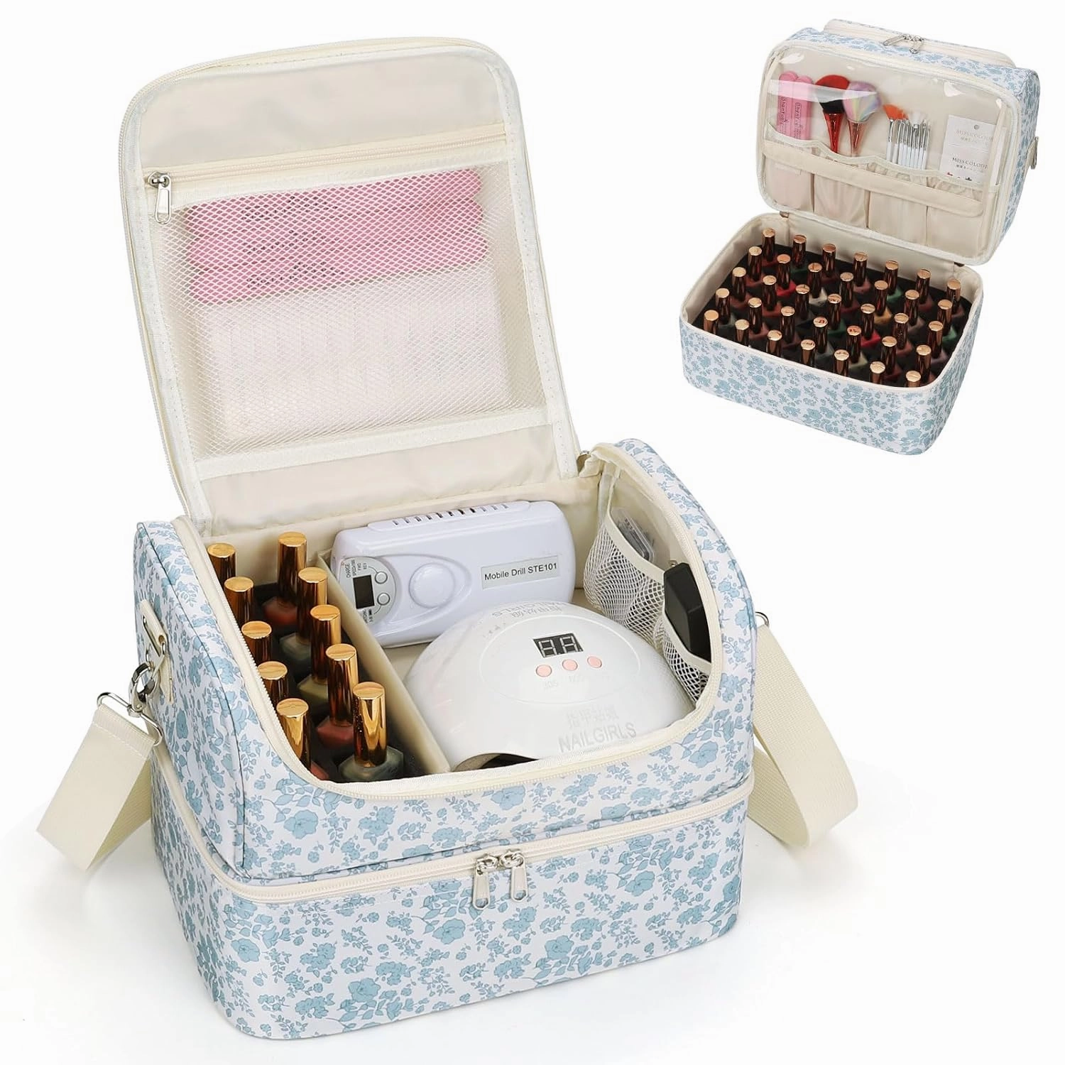 CUBETASTIC Nail Polish Organizer, Nail Supplies Storage Case Holds 45 Bottles Nail Polish & Nail Lamp, Travel Nail Tech Carrying Bag, Nail Kit Bag For Nail Stuff & Manicure Tools
