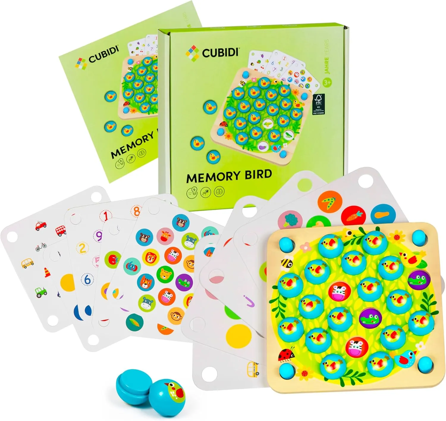 CUBIDI® - Birds Memory Game - Wooden Matching Game for Kids Age 3 4 5 Years Old - Family Board with 10 Fun Patterns - Educational Toy for Cognitive Development