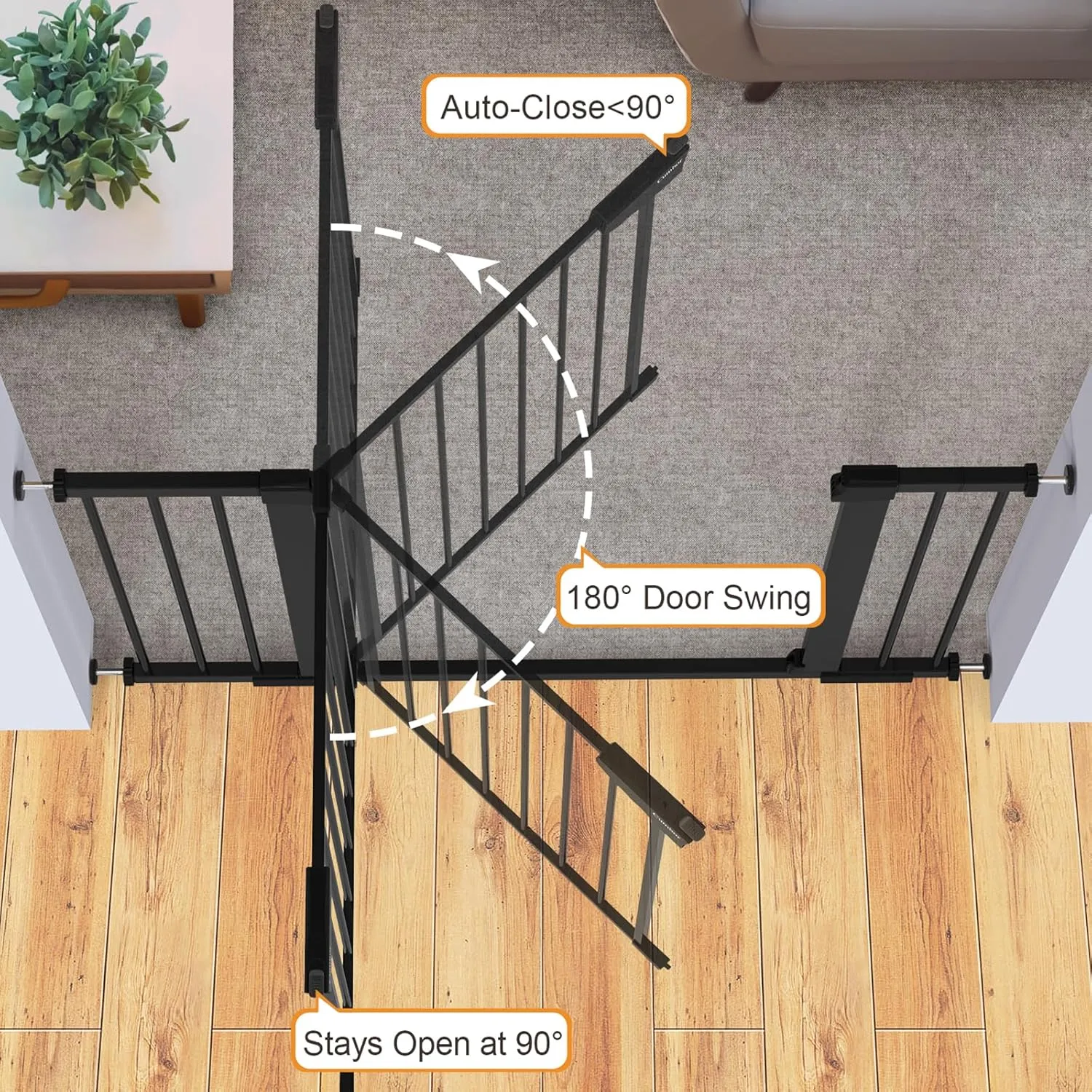 Cumbor 2 Pack 29.7-46" Baby Gate for Stairs, Mom's Choice Awards Winner-Auto Close Dog Gate for doorways, Easy Install Pressure Mounted Pet Gates indoor, Easy Walk Thru Wide Safety Gate for Dog, Black
