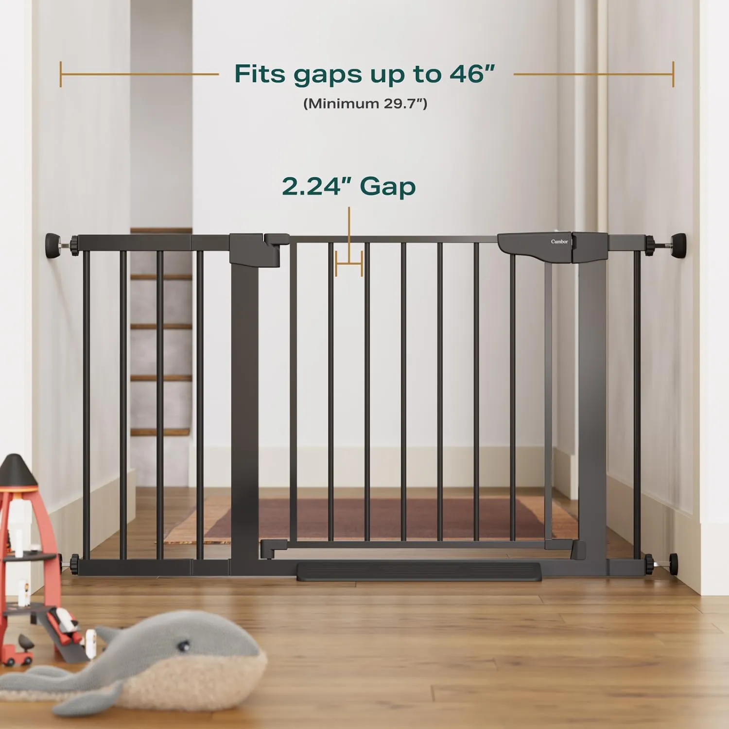 Cumbor 2 Pack 29.7-46" Baby Gate for Stairs, Mom's Choice Awards Winner-Auto Close Dog Gate for doorways, Easy Install Pressure Mounted Pet Gates indoor, Easy Walk Thru Wide Safety Gate for Dog, Black