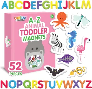 Curious Columbus Toddler Magnets – Animal Fridge Magnets for Kids | 52 Refrigerator Magnets with 26 Animals   26 ABC Magnetic Letters | Foam Alphabet Learning Set for Toddlers