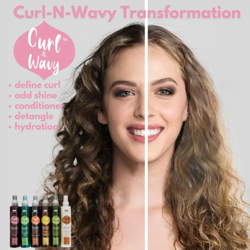 Curl-N-Wavy Curl Defining Leave-In Conditioner & Detangler, 8 oz & 2 oz Travel Size Set - Hydrated, Shiny Curls, Sulfate, Paraben Free (COCONUT MILK)