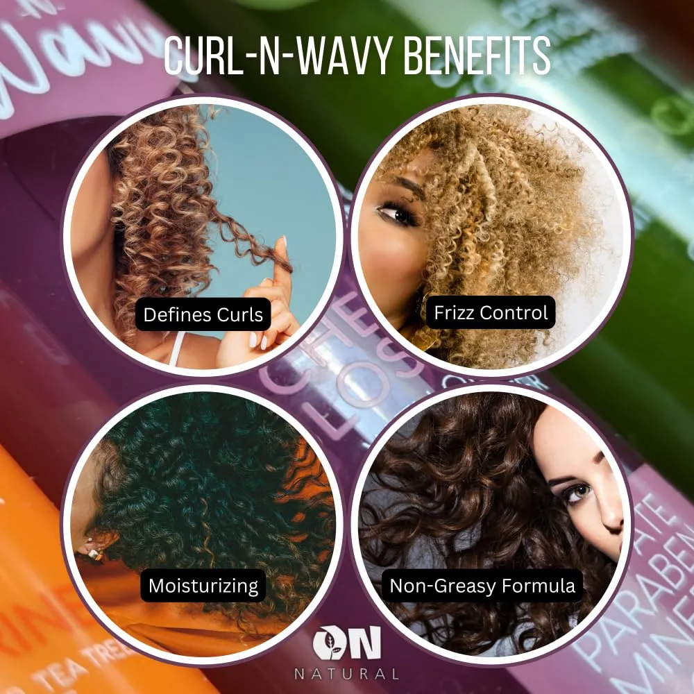 Curl-N-Wavy Curl Defining Leave-In Conditioner & Detangler, 8 oz & 2 oz Travel Size Set - Hydrated, Shiny Curls, Sulfate, Paraben Free (COCONUT MILK)