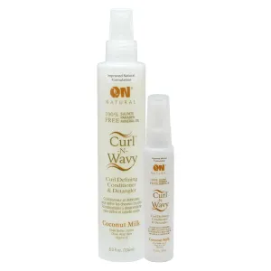 Curl-N-Wavy Curl Defining Leave-In Conditioner & Detangler, 8 oz & 2 oz Travel Size Set - Hydrated, Shiny Curls, Sulfate, Paraben Free (COCONUT MILK)