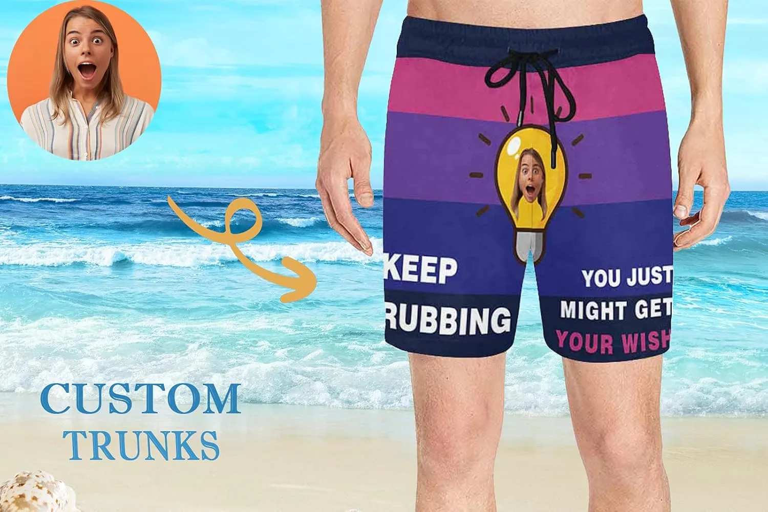Custom Funny Swim Shorts with Faces Customized Gifts Mens Swim Trunks Wife Girlfriend Photos Beach Board Short for Men