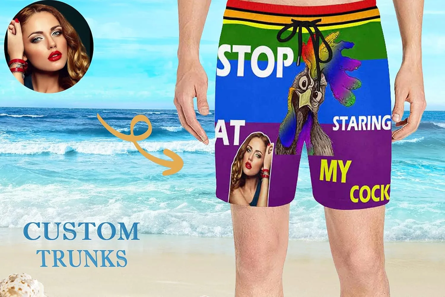 Custom Funny Swim Shorts with Faces Customized Gifts Mens Swim Trunks Wife Girlfriend Photos Beach Board Short for Men