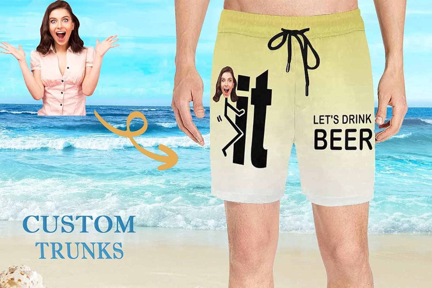 Custom Funny Swim Shorts with Faces Customized Gifts Mens Swim Trunks Wife Girlfriend Photos Beach Board Short for Men
