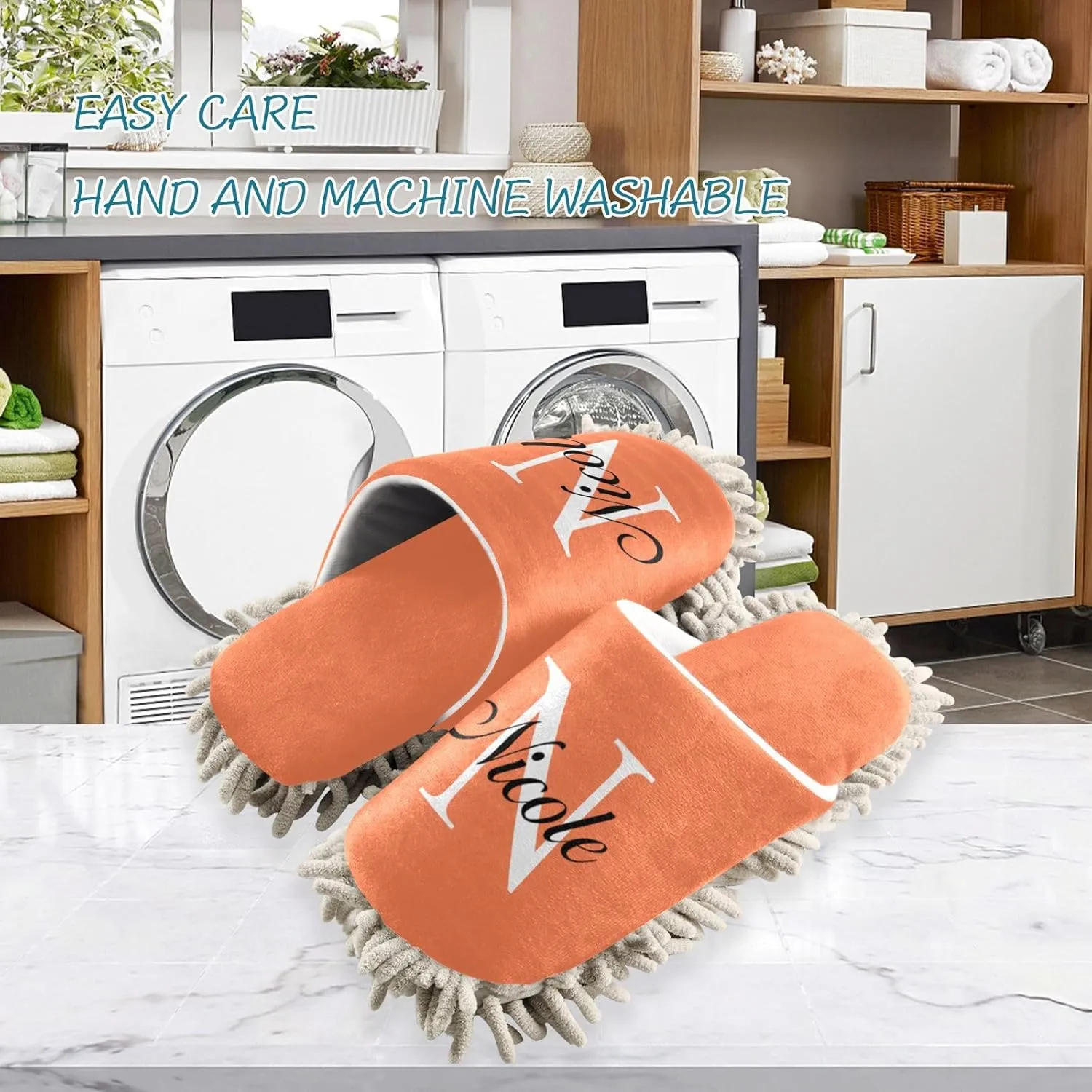 Custom Mop Slippers for Floor Cleaning Personalized Washable Microfiber Cleaning Mop Slippers