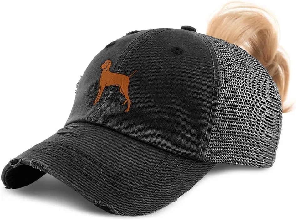 Custom Womens Ponytail Cap Vizsla Dog Embroidery Cotton Strap Closure