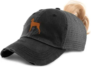 Custom Womens Ponytail Cap Vizsla Dog Embroidery Cotton Strap Closure