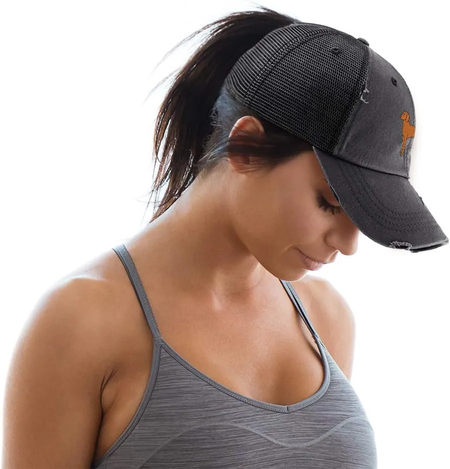 Custom Womens Ponytail Cap Vizsla Dog Embroidery Cotton Strap Closure