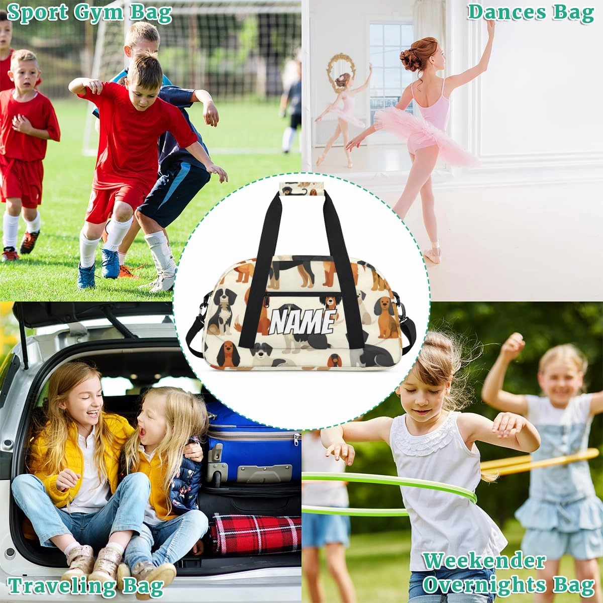 Custom Cute Dog Sports Gym Bag Personalized Pet Animals Name Travel Duffel Bag Customized Weekender Overnight Bags for Women Men