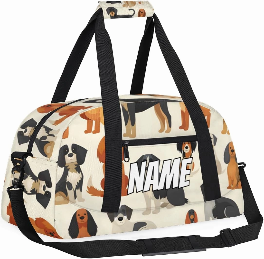 Custom Cute Dog Sports Gym Bag Personalized Pet Animals Name Travel Duffel Bag Customized Weekender Overnight Bags for Women Men