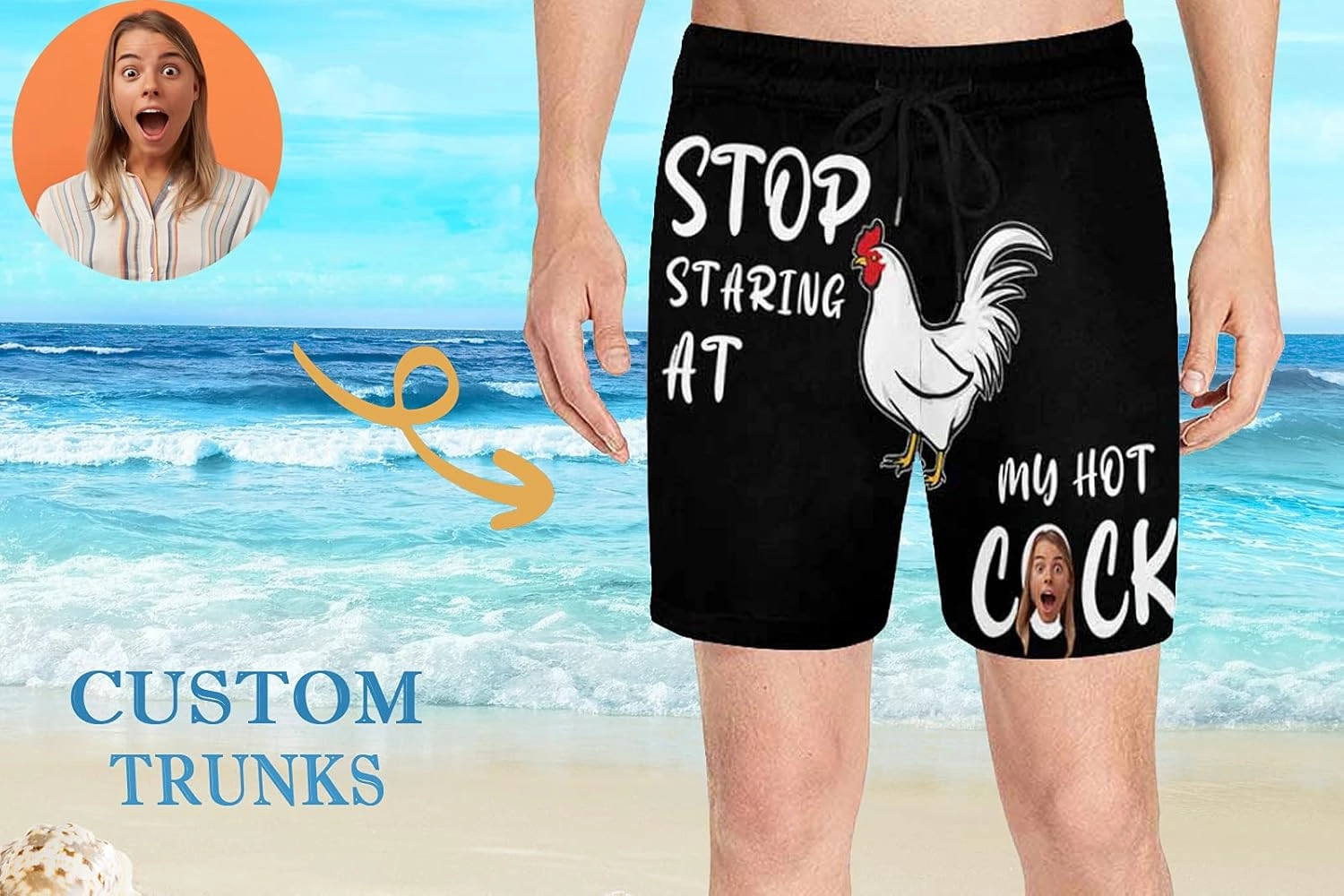 Custom Funny Swim Shorts with Faces Customized Gifts Mens Swim Trunks Wife Girlfriend Photos Beach Board Short for Men