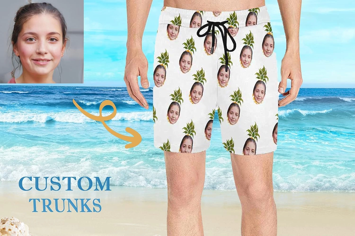 Custom Funny Swim Shorts with Faces Customized Gifts Mens Swim Trunks Wife Girlfriend Photos Beach Board Short for Men