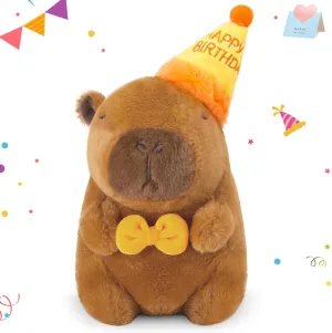Cute Capybara Plush,Kawaii Capybara Stuffed Aniamls with Happy Birthday Hat Bow,Cute Birthday Capybara Plush,Soft Capybara Plushies Toy Birthday Gifts Party Decoration for Kids,10 inch