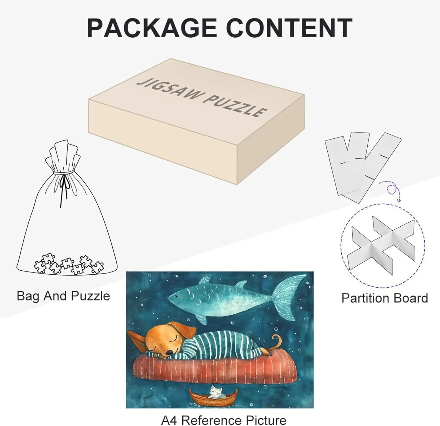 Cute Creepy Dachshund Fish Puzzle Games for Adults with Letters on Back Puzzle 1000 Pieces Adult