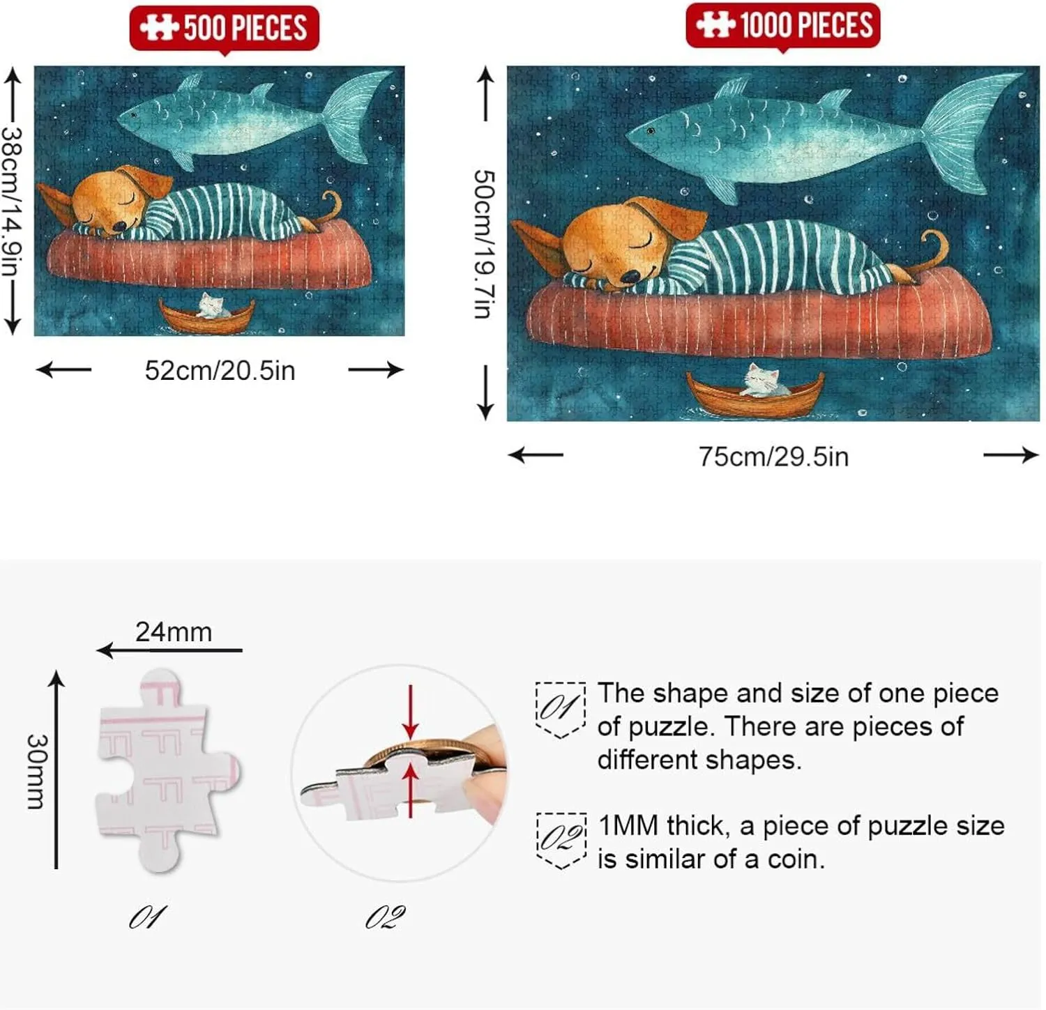 Cute Creepy Dachshund Fish Puzzle Games for Adults with Letters on Back Puzzle 1000 Pieces Adult