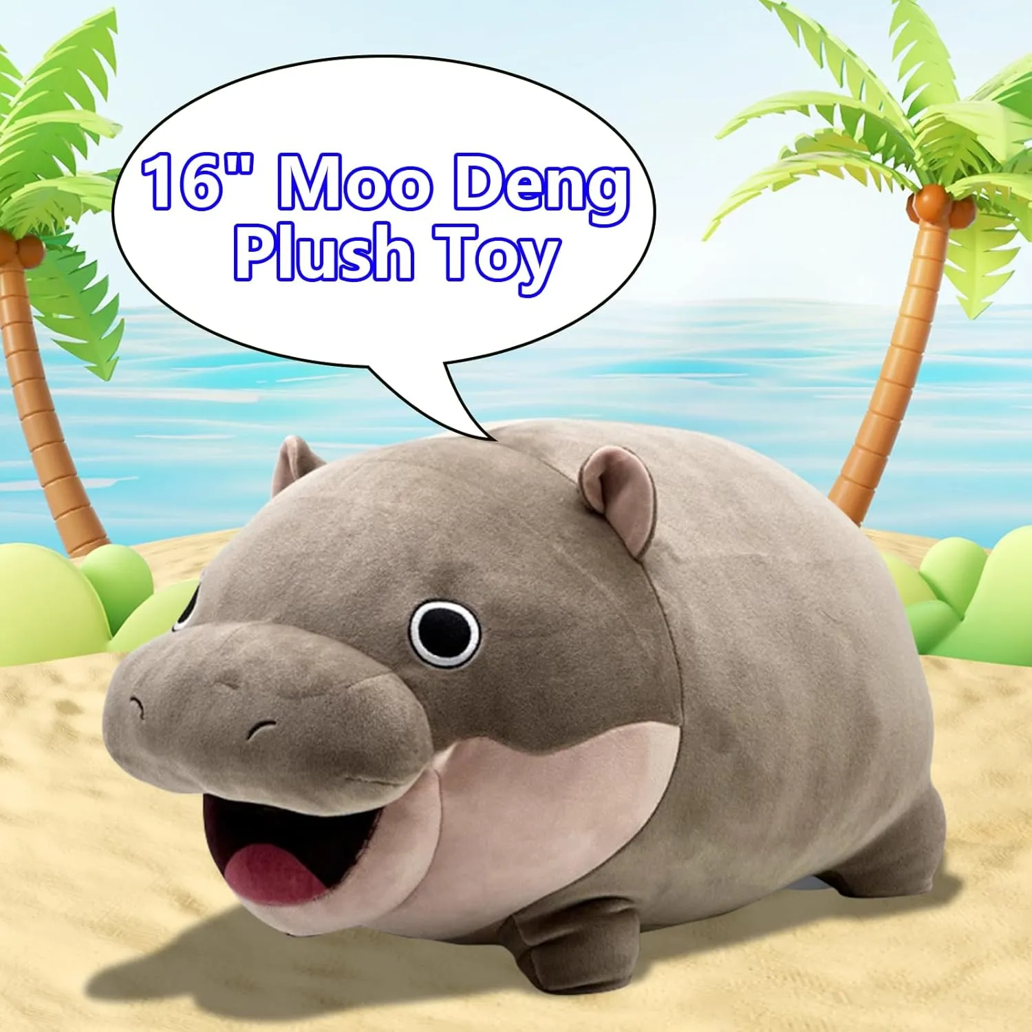 Cute Moo Deng Hippo Plush Pygmy Hippo Plushie Toy Soft MooDeng Hippo Stuffed Animals for Fans Gift Moo Deng Hippopotamus Plushie Doll for Boys Girls Kids Adults 16 inch