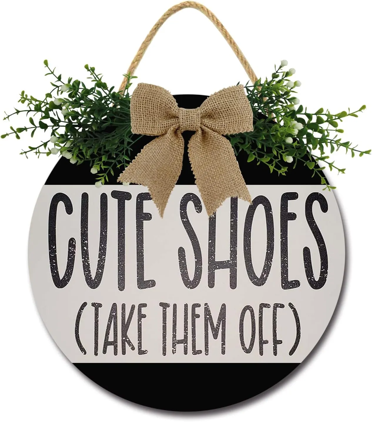Cute Shoes Take Them Off Door Sign Home Decor Round Wood Wreaths Wall Hanging Sign Farmhouse Porch Sign Front Door Decoration for Housewarming Gift All Seasons Holiday,12In