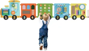 Cute Train Montessori Busy Board, Sensory Board, Activity Wall Busy Board Panels, Wall Furniture,Interactive Wooden Learning Toys for Boys and Girls, Perfect for Toddler Playroom