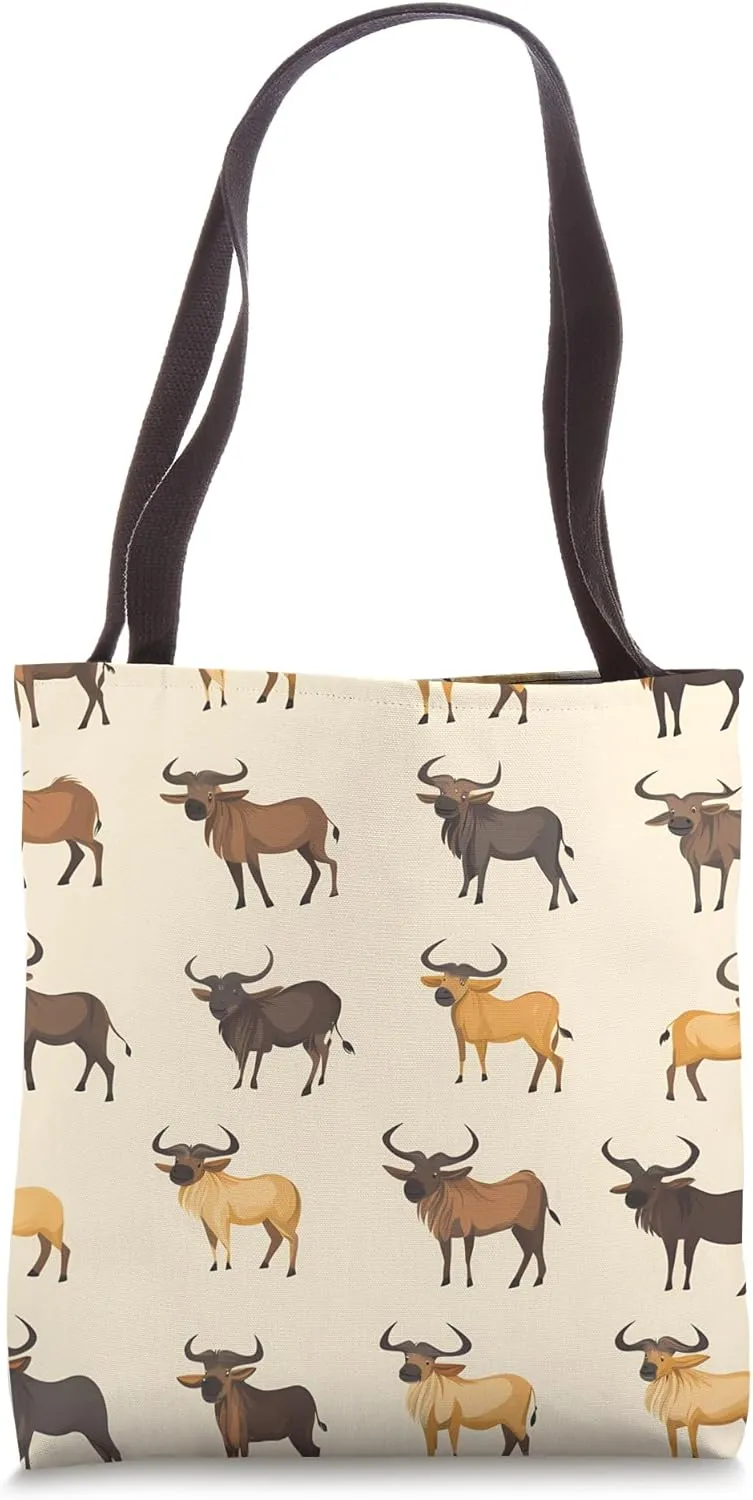 Cute Wildebeest Plush Toy Kawaii Wildlife Pattern Decor Tote Bag